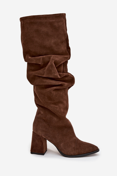 Wrinkled Boots Made From Genuine Suede On Heel Heated Zazoo 4228 Brown