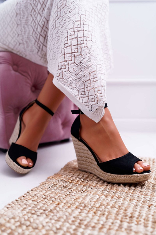 Women's Sandals On Heels Espadrilles Black Trame