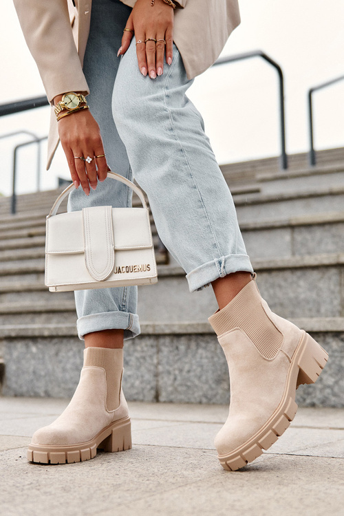 Elastic Insert Suede Boots Beige Anyfer