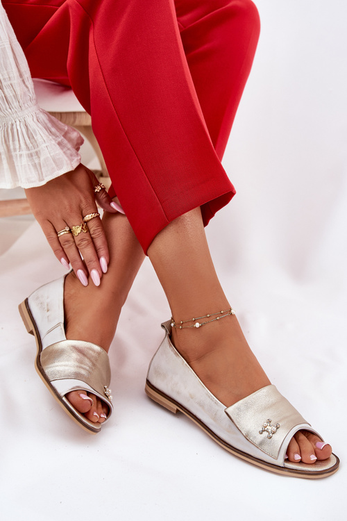 Leather Elegant Ballerinas With Open Toes Zazoo 1865 Gold Distressed