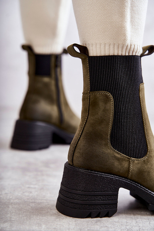 Botki Damskie Ocieplane Obcas Zielone Abella