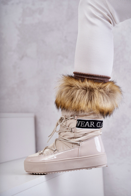 Women's Lace-up Snow Boots Beige Santero