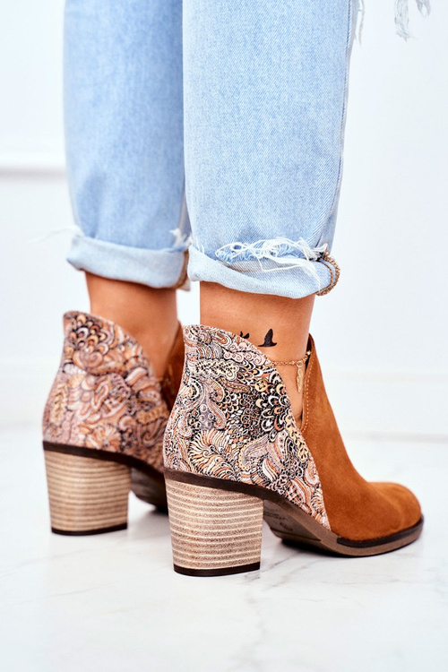 Damskie Skórzane Botki Na Słupku Maciejka Rude 04492-29