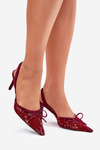 Lace High Heels With Open Back Burgundy Annivirae
