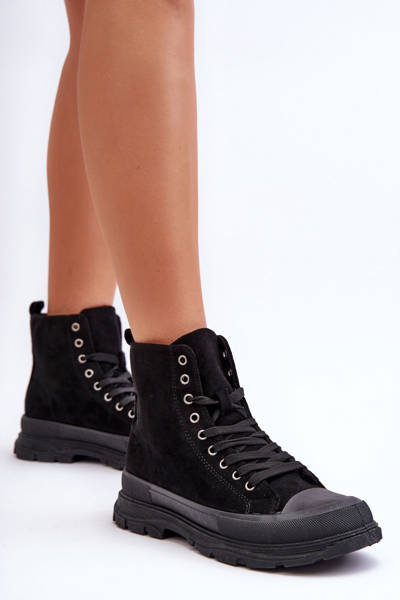 Women's High Suede Sneakers Black Eleamia