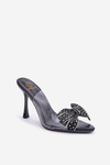 Sandały Na Szpilce Transparentne Z Błyszczącą Kokardą Czarne Viosta