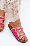Crocheted Women's Slippers With Golden Buckles Fuchsia Fenira
