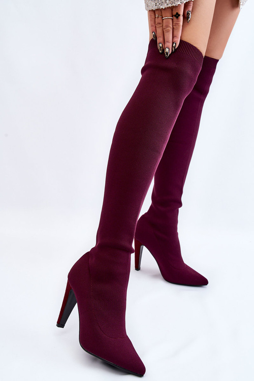 Sock Heeled Boots Burgundy Renoli