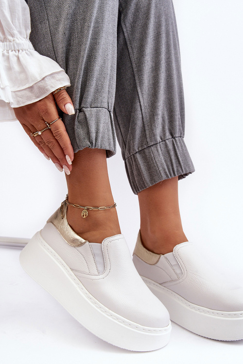 Buty Sportowe Damskie Skóra Platforma Białe Lemar Manish 10151