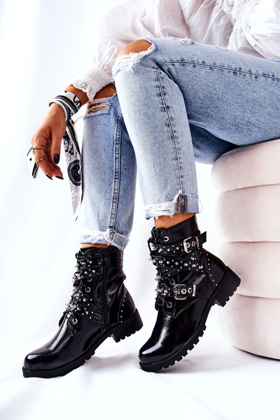 Leather Strapless Boots Black Kepherine