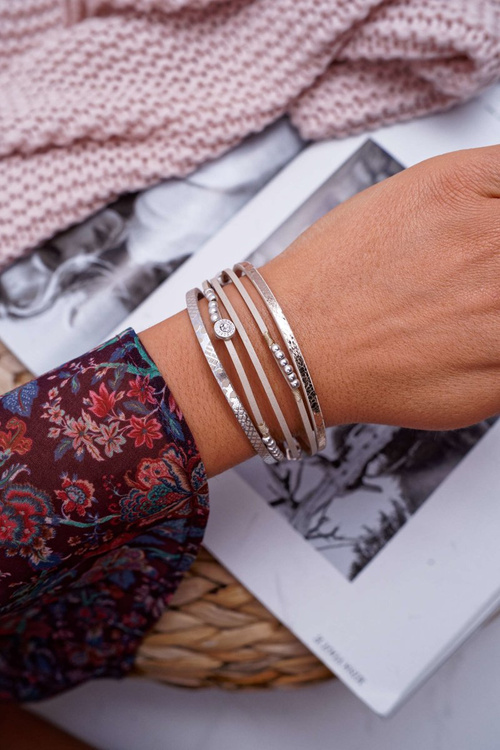 Damska Bransoleta Rzemień Beżowa Koraliki Michiko