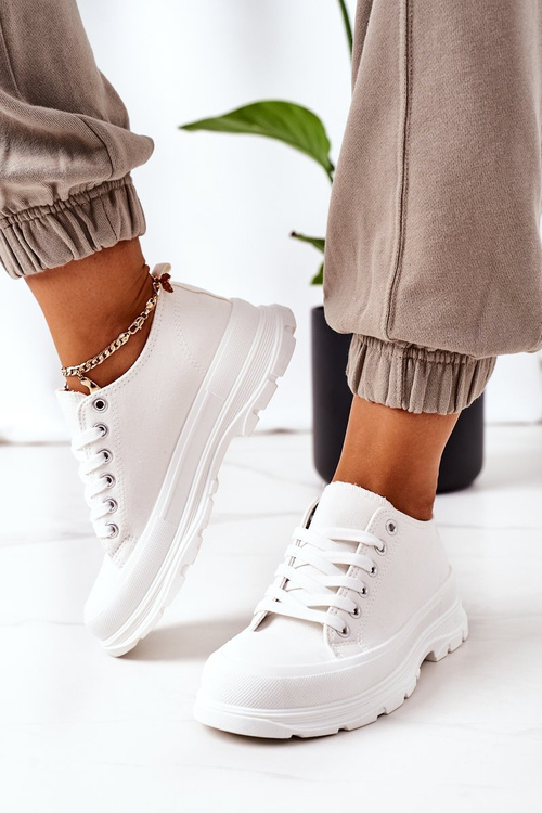 Damskie Trampki Na Platformie Białe Travel Time 