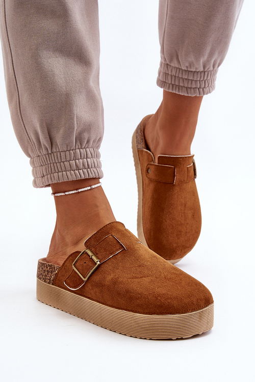 Klapki Chodaki Damskie Platforma Klamra Camel Jorffia