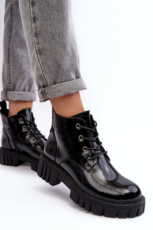 Laced Insulated Patent Boots Black Bjorg