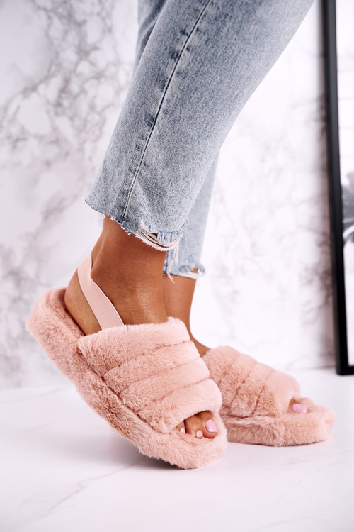 Women's Furry Slippers on the Platform Orange Snowflake