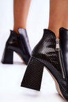 Leather Boots On High Heel Geometric Pattern Black Alienore