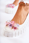 Leather Ballerinas On A Platform With Colorful Ornament White Ladette
