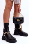 Leather High Boots with Chain Black Pugen