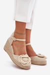 Women's Wedge Sandals With Braiding And Crocheted Flower Beige Ismilea