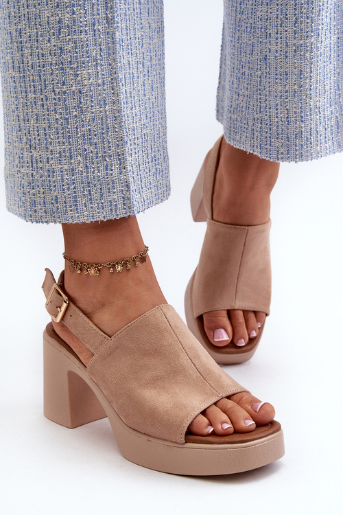 Women's Platform and Heeled Sandals in Beige Eco Suede Vatle