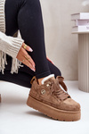 Sneakersy Na Platformie Z Eko Zamszu Ocieplane Futerkiem Brązowe Velarisea