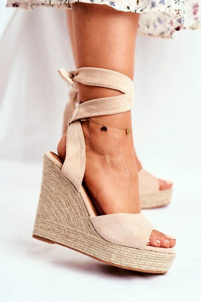 Women's Sandals On Wedge Laced Beige Belleza