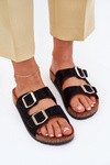 Women's sandals on cork platform with buckles black Livara