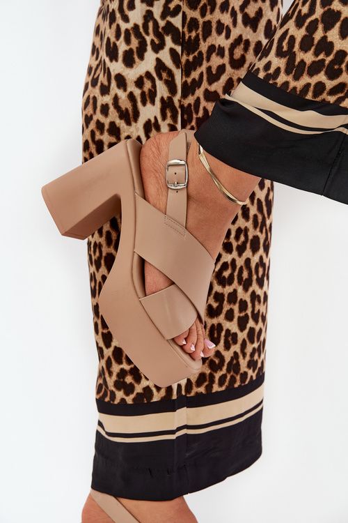 Women's Sandals On Heel And Platform Made Of Eco Leather Khaki Annavin