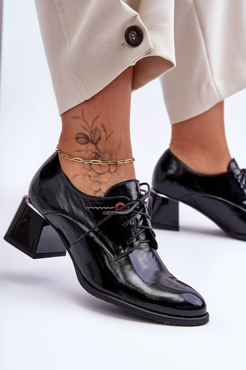 Leather Patent Heeled Women's Shoes Black Keria