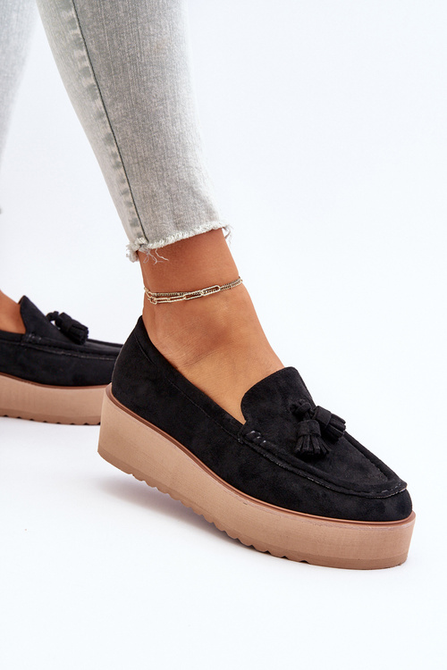 Mokasyny Platforma Frędzle Czarne Mialani T599P