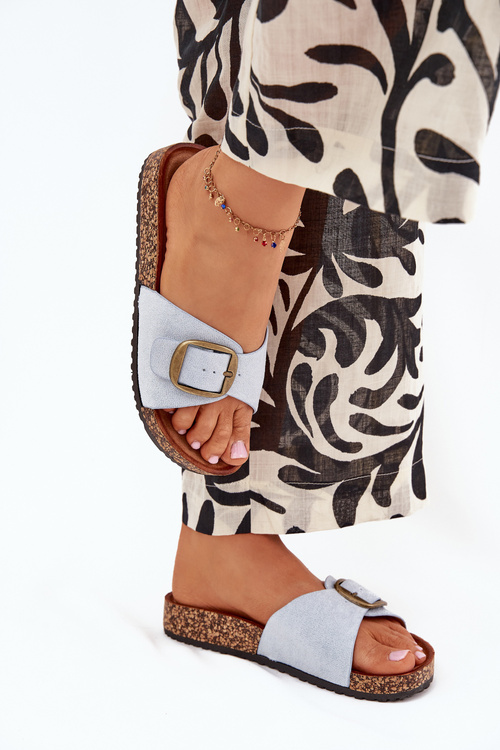 Damskie Klapki Eko Zamszowe Z Klamrą Korkowa Platforma Niebieskie Zavira