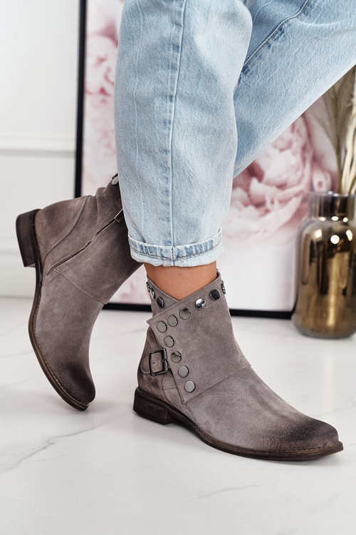 Women's Suede Boots With a Buckle Exquisite 1198 Cappuccino