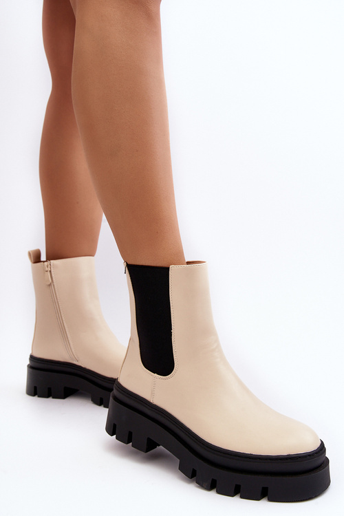 Leather Boots Workery Beige Loretta