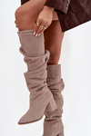 Wrinkled Boots Made of Natural Suede on Heel Lined Zazoo 4228 Beige