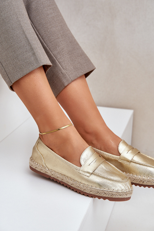 Women's espadrilles with jute weaving on flat sole golden Shilova