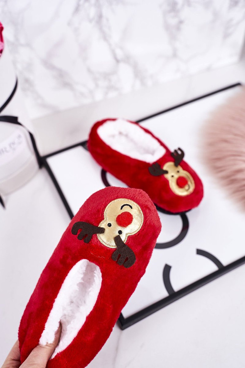 Children's Christmas Slippers With Reindeer Red Let It Snow