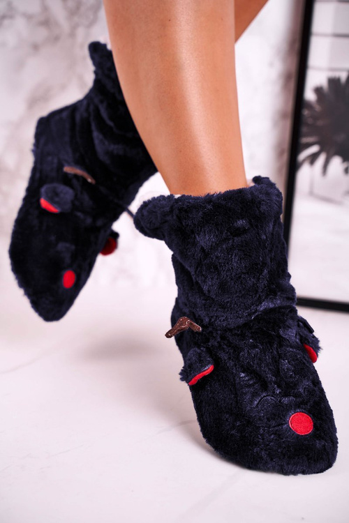 Christmas Insulated Slippers With Reindeer Navy Rudolph