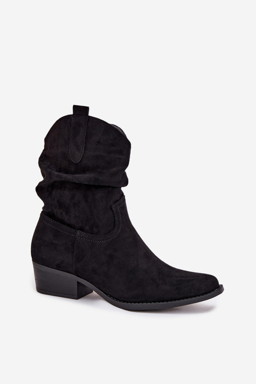 Women's ankle boots with low heel with ruffle black Adena