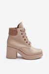 Leather Women's Heels on a Heel Beige Lemar Leocera