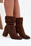 Ankle boots made of genuine suede lined on heel with ruffle Zazoo 4216 Chocolate