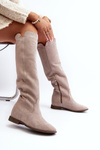 Zazoo 3407 Suede Knee-high Boots with Flat Heel Cappuccino