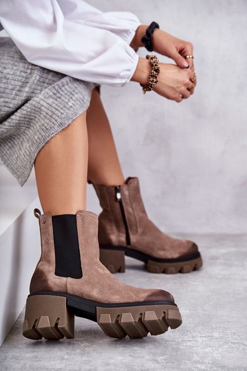 Women's Suede Platform Boots Beige Hilde