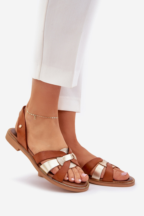 Sandały Skóra Naturalna Damskie Brązowe Zazoo 40382