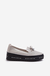 Shiny Women's Leather Loafers on Platform S.Barski LR400 Silver