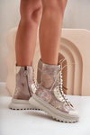 Ocieplane Skórzane Zamszowe Botki Na Platformie Beżowe Maciejka 06565-04