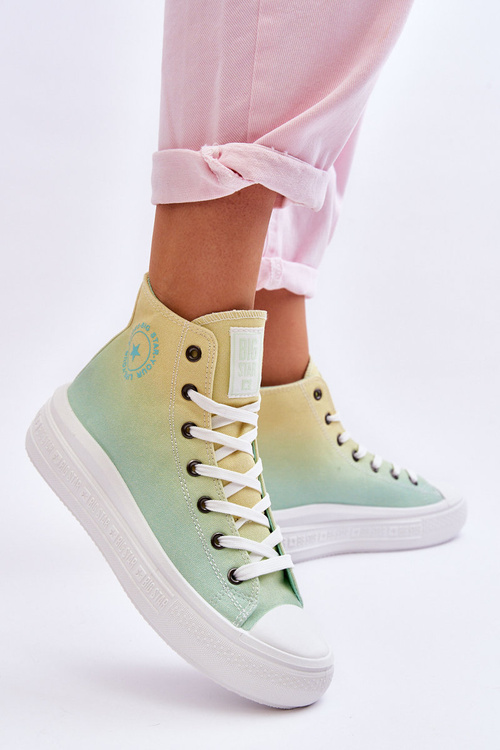 Trampki Wysokie Platforma Żółto-Zielone Big Star LL274A190