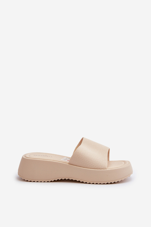 Damskie Klapki Na Koturnie I Platformie Jasnobeżowe Vimarils