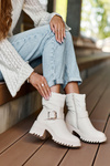 Leather Buckle-Fastened Insulated Boots Beige  Osonia