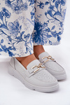 Women's Leather Loafers with Golden Detail Jasnoszare Vinceza 88007