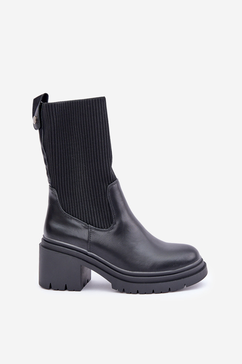 Boots With Sock On Chunky Heel Black Rosanas